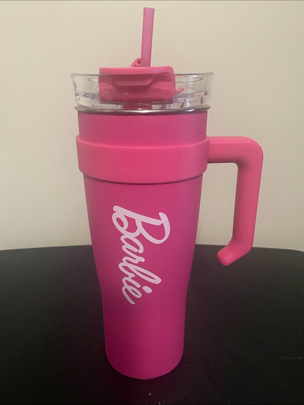 Barbie Hot Pink Insulated Travel Mug with Handle and Straw
